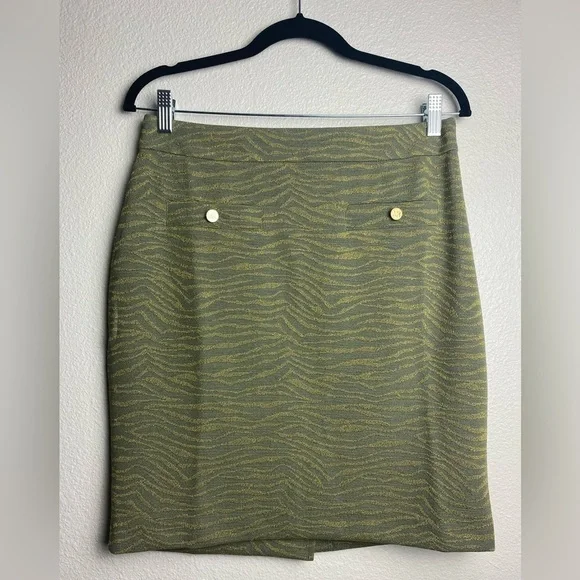 Michael Kors Army Green Shimmer Pencil Skirt, Medium, New - Picture 1 of 9